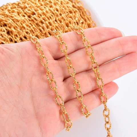 Stainless Steel Embossed O-Link Chain For DIY Jewelry Making Vacuum Electroplated Gold Chain For Necklace Bracelet Accessory