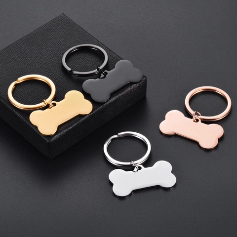 Polished Stainless Steel Dog Bone Shape Pet ID Tag Keychain Pendant DIY Engraving Commemorative Metal Tag Accessory