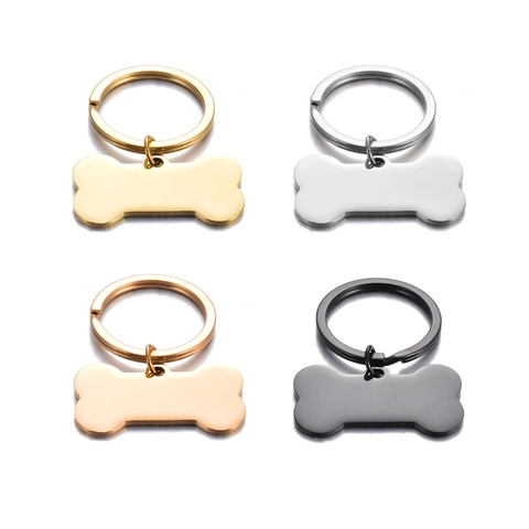 Polished Stainless Steel Dog Bone Shape Pet ID Tag Keychain Pendant DIY Engraving Commemorative Metal Tag Accessory