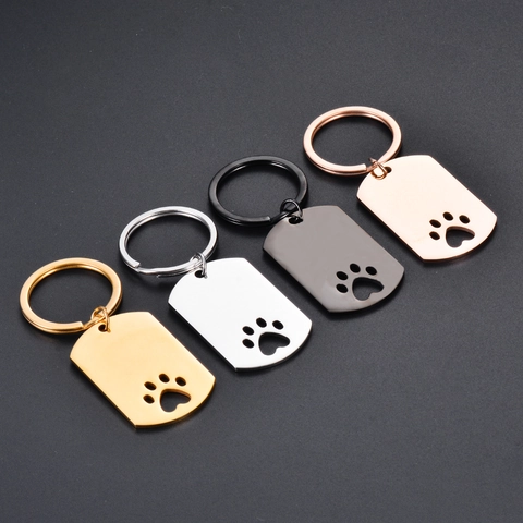 Llavero de Placa de Identificación para Mascotas de Acero Inoxidable con Huella de Pata Calada Colgante de Pata de Perro Gato de Metal