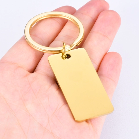 Minimalist Stainless Steel Rectangular Pendant Keychain For Men Women Polished Metal Key Ring For DIY Engraving Gold Silver Black