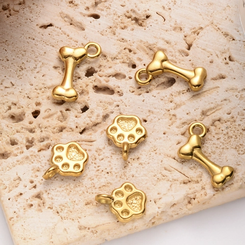 Piondoli in Acciaio Inossidabile a Forma di Zampa e Osso per Gioielli Fai da Te Oro Ciondoli Animale Cartone Animato Collana