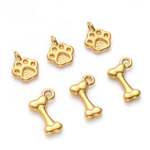 Piondoli in Acciaio Inossidabile a Forma di Zampa e Osso per Gioielli Fai da Te Oro Ciondoli Animale Cartone Animato Collana