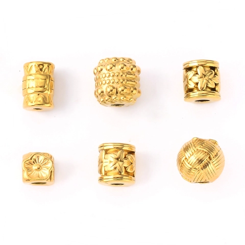 18K Gold Plated Stainless Steel Spacer Beads For Jewelry Making DIY Floral Woven Hammered Pattern Loose Beads For DIY Bracelet