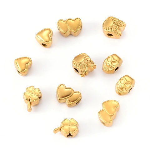 Edelstahl Gold Galvanisiert Großlochperlen Herz Eule Totenkopf Kleeblatt Charms Für DIY Armband Halskette Schmuckherstellung Zubehör