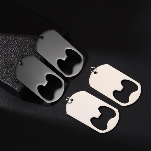 Stainless Steel Dog Tag Bottle Opener Pendant Blank DIY Metal Keychain Accessory For Men Women Gifts Military Style Keychain Charm