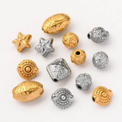 Perles d'Espacement Vintage en Acier Inoxydable Gaufré DIY Fabrication de Bijoux Perles Perforées pour Bracelet Collier