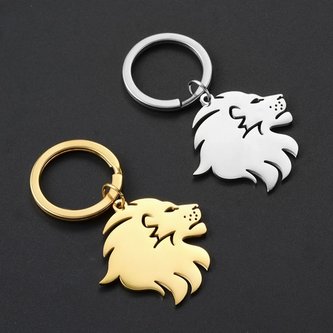 Portachiavi con Testa di Leone in Acciaio Inossidabile Pendente a Forma di Animale Design Intagliato per Auto Borsa Uomo Donna