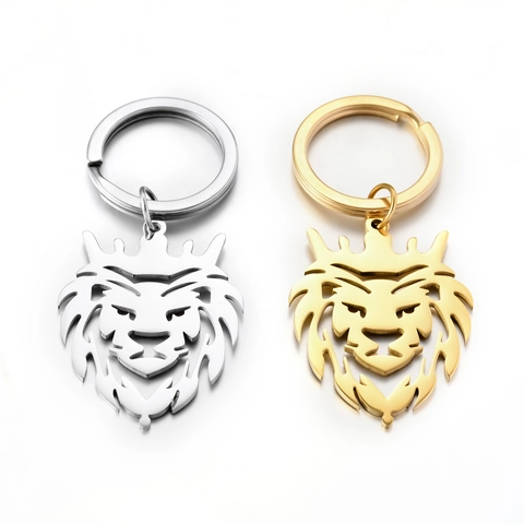 Llavero de Cabeza de León con Corona de Acero Inoxidable Anillo de Metal Pulido para Hombre Accesorio de Moda de Tendencia