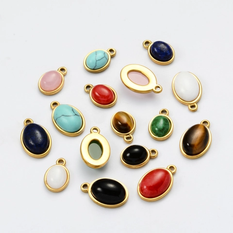 Stainless Steel Oval Natural Stone Pendants For Jewelry Making Findings DIY Tiger Eye Turquoise Charm Pendant Craft Accessories For Necklace Bracelet
