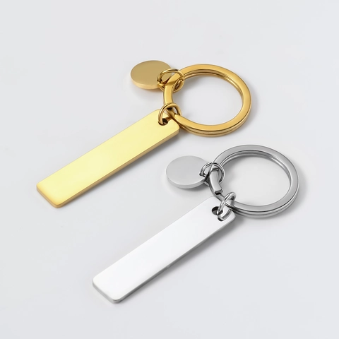 Llavero Minimalista de Barra Rectangular en Blanco de Acero Inoxidable Grabado DIY Anillo de Metal Pulido Adorno para Coche Bolsa