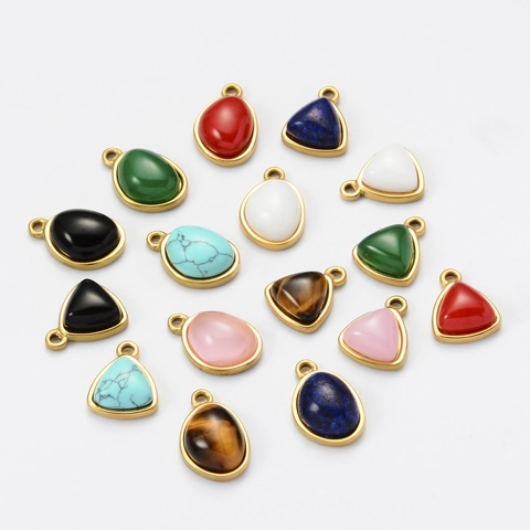 Luxury Stainless Steel Natural Stone Pendant Geometric Triangle Irregular Oval DIY Jewelry Necklace Making Accessories For Unisex
