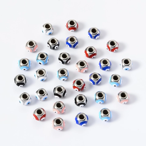 Stainless Steel Evil Eye Square Beads Enamel Dripping Oil Spacer Beads DIY Jewelry Making Findings Accessories