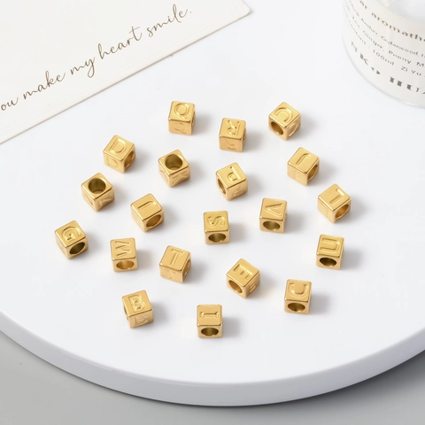 Stainless Steel Alphabet Cube Beads Initial Letter Spacer Beads Gold Silver Plated For DIY Necklace Jewelry Making