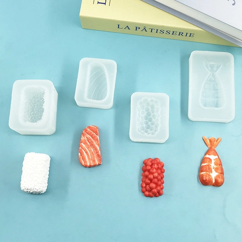 Juego de Moldes de Silicona para Sushi de Simulación DIY Hecho a Mano Salmón Huevas Camarón Fondant Chocolate Resina Cocina