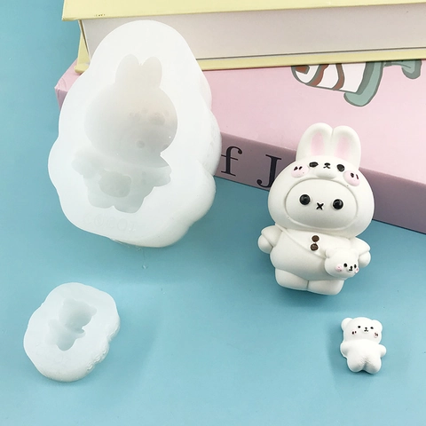 Molde de Silicona de Conejo y Oso de Dibujos Animados Para Pastel de Fondant Chocolate Yeso Velas DIY Herramientas de Repostería
