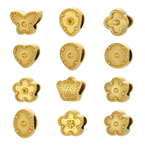 Titanium Steel Gold Plated DIY Jewelry Accessories Beads Pendants Flower Heart Crown Butterfly Shapes For Jewelry Making