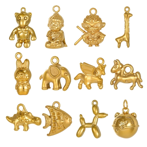 Stainless Steel Gold Plated Animal Figures 3D Monkey Bear Pendants DIY Jewelry Making Findings Tiny Metal Charms Accessory