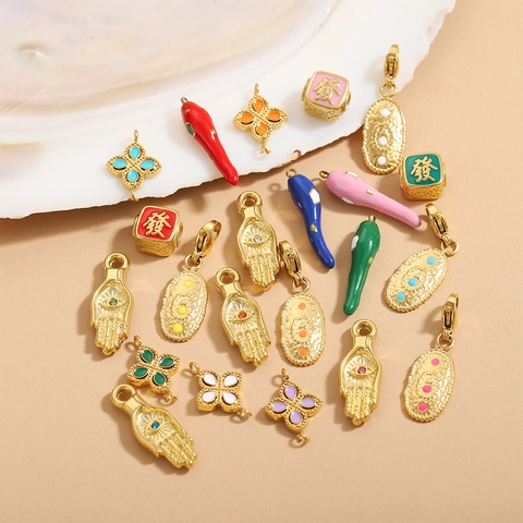 Stainless Steel Pendants Hamsa Hand Evil Eye Fortune Charm Enamel Chili Pepper Hammered DIY Jewelry Making Accessories
