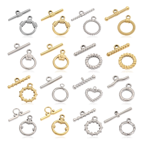 Stainless Steel Toggle Clasps DIY Jewelry Making Heart Flower Star Gold Silver Metal T-Bar And Ring Necklace Connectors