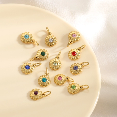 Stainless Steel Eight-Pointed Star Zirconia Birthstone Pendant DIY Jewelry Making Accessory For Necklace Bracelet Unisex