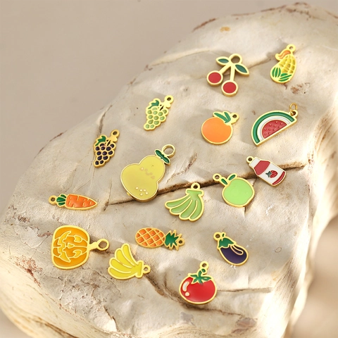 Stainless Steel Fruit Vegetable Enamel Pendants Charms Watermelon Banana Apple Carrot DIY Jewelry Making Accessories Gift