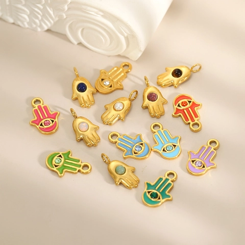 Vintage Edelstahl Hand Der Fatima Anhänger Für DIY Schmuckherstellung Bunte Emaille Zirkon Böser Blick Fatima Hand Charms