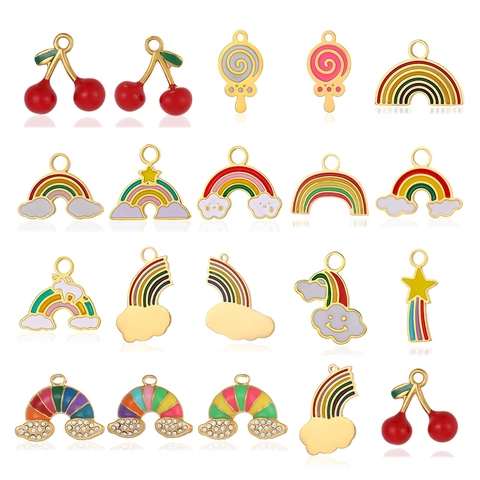 Ciondoli in Acciaio Inossidabile Arcobaleno Nuvola Stella Smalto a Goccia Ciliegia Lecca-lecca Strass per Creazione Gioielli DIY