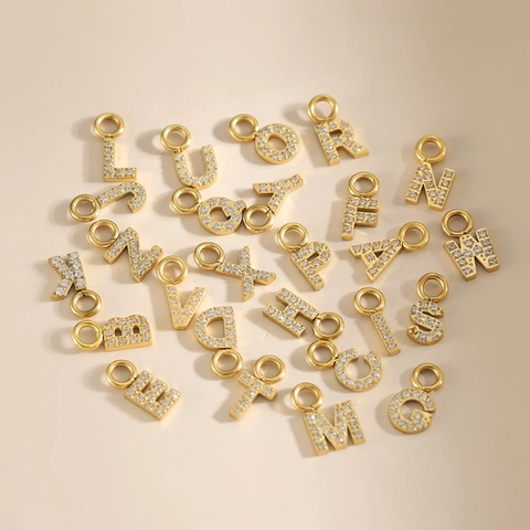 Pendentifs DIY en Acier Inoxydable et Zirconia 26 Lettres Anglaises Accessoires de Bijoux de Créateur Exquis pour Colliers