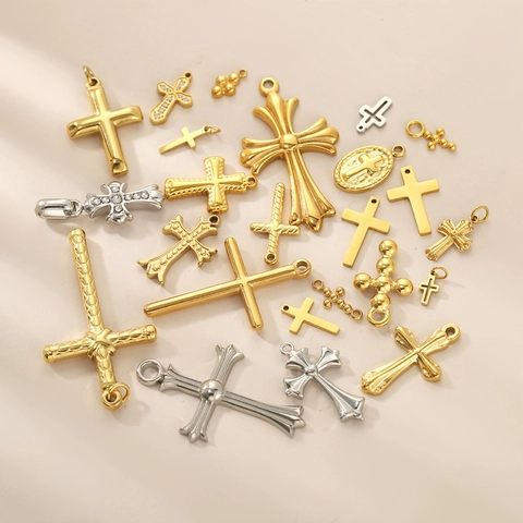 Vintage Edelstahl Kreuz Anhänger Für Halskette Herstellung Gotische Gold Silber Überzogene Religiöse Jesus Kreuz Charm DIY Schmuck Zubehör Damen Herren