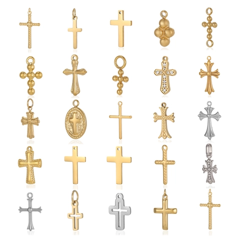 Vintage Edelstahl Kreuz Anhänger Charms Für DIY Halskette Schlüsselanhänger Herstellung Retro Religiöse Strass Kreuz Schmuckzubehör