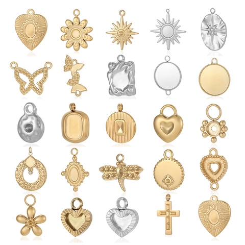 Stainless Steel Geometric Star Heart Pendants For Jewelry Making DIY Electroplated Metal Charm For Necklace Earring Accessory
