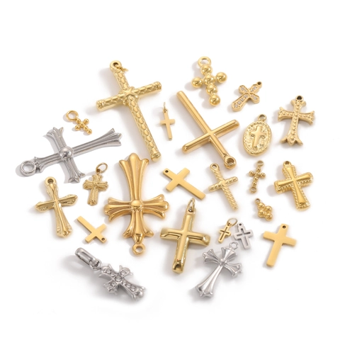 Vintage Edelstahl Kreuz Anhänger Für Halskette Herstellung Gotische Gold Silber Überzogene Religiöse Jesus Kreuz Charm DIY Schmuck Zubehör Damen Herren