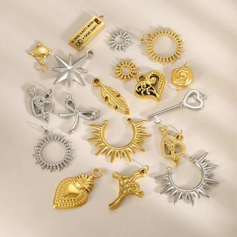 Edelstahl DIY Schmuck Anhänger Geometrisch Herz Kreuz Sonne Stern Feder Schleife Charms Für Halskette Armband Herstellung Schmuckzubehör