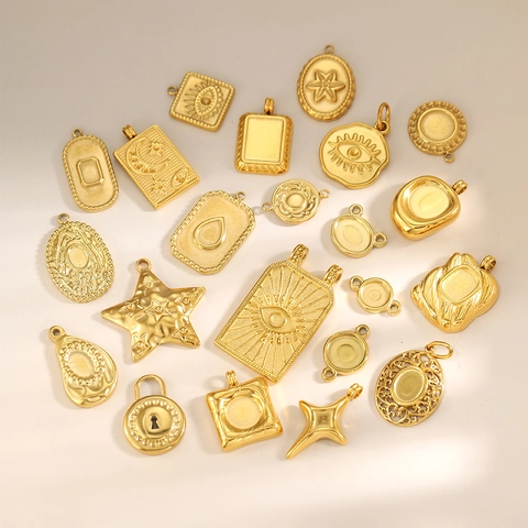 Ciondolo Geometrico Irregolare in Acciaio Inossidabile Vintage Per Creazione Gioielli Fai-da-te Oro Argento Malocchio Stella Luna Lucchetto Accessori