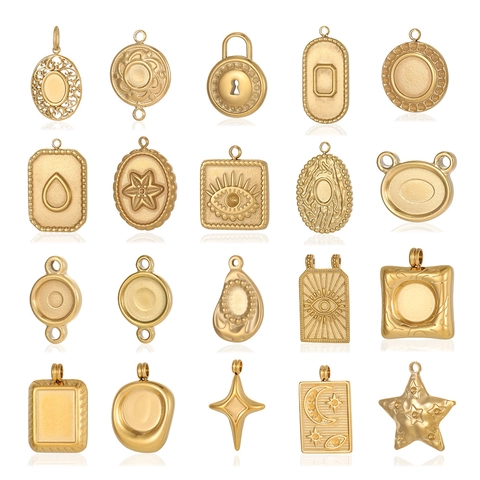 Ciondolo Geometrico Irregolare in Acciaio Inossidabile Vintage Per Creazione Gioielli Fai-da-te Oro Argento Malocchio Stella Luna Lucchetto Accessori