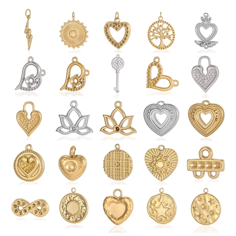 French Minimalist Stainless Steel Geometric Heart Round Tag DIY Pendant For Jewelry Making Handmade Gold Silver Charm Accessories