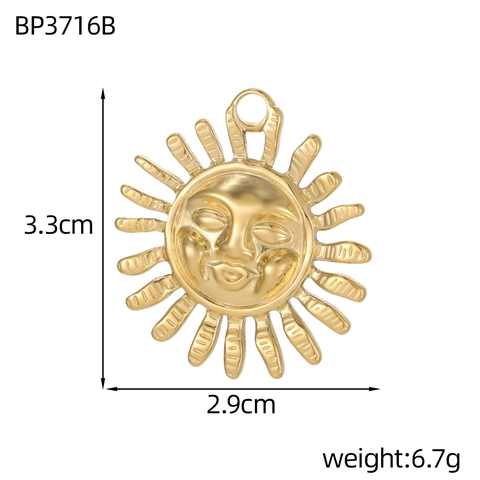 Baroque Stainless Steel Sun Face Pendant For Jewelry Making DIY Gold Plated Human Face Sunburst Charm Accessory