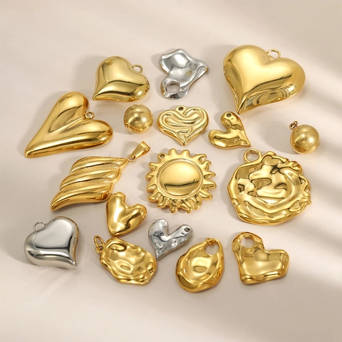 Stainless Steel Geometric Heart Pendant For DIY Jewelry Making Necklaces Earrings Gold Silver Plated Lava Wave Sun Round Shape Accessories