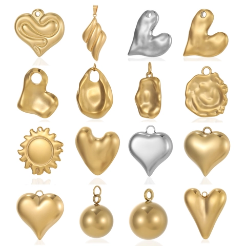 Stainless Steel Geometric Heart Pendant For DIY Jewelry Making Necklaces Earrings Gold Silver Plated Lava Wave Sun Round Shape Accessories