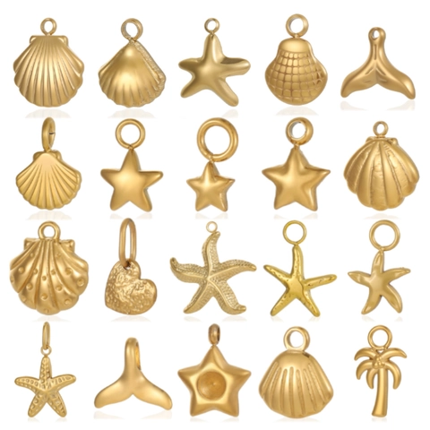 Stainless Steel Marine Theme Charms Pendants For DIY Jewelry Making Gold Starfish Shell Coconut Tree Whale Tail Accessories