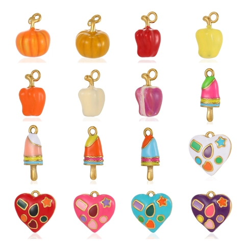 Ciondoli in Acciaio Inossidabile a Forma di Frutta Verdura Cuore Ghiacciolo Smalto per Creazione di Collane e Orecchini DIY