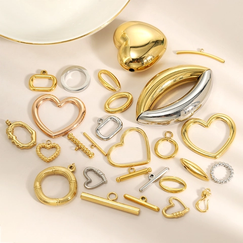 DIY Stainless Steel Jewelry Findings For Necklace Bracelet Making Geometric Heart Oval Pendants Toggle Clasps Connector Accessories