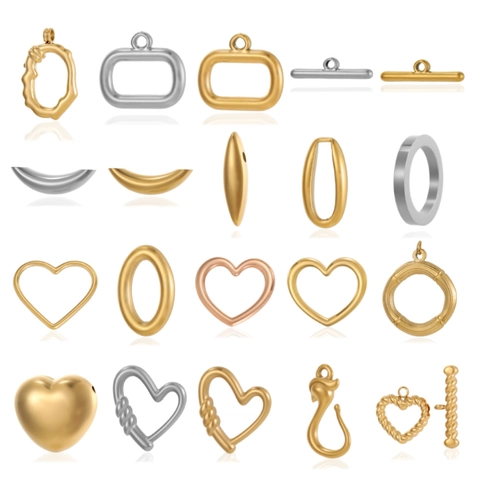 Vintage Stainless Steel Geometric Heart Oval Pendants For Jewelry Making DIY Necklace Findings Gold Silver Metal Charms
