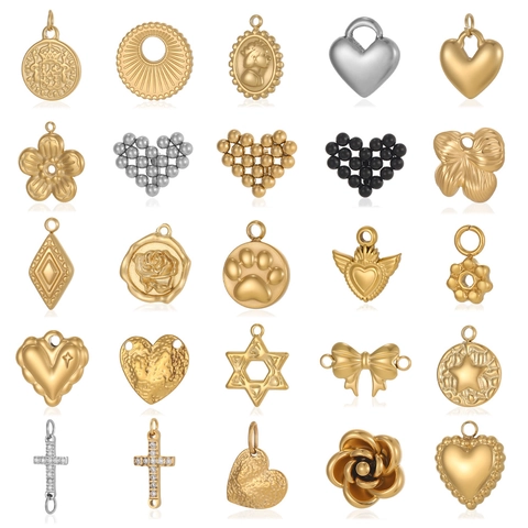 Edelstahl DIY Anhänger Kreuz Herz Rose Schmetterling Blume Geometrisch Relief Münze Charms Für Schmuckherstellung Herren Damen