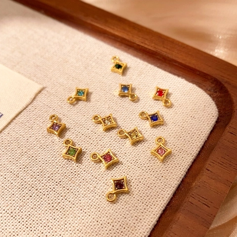 Stainless Steel Rhombus Birthstone Pendant Gold Plated Rhinestone Jewelry Making Elegant Accessories For Women DIY Craft