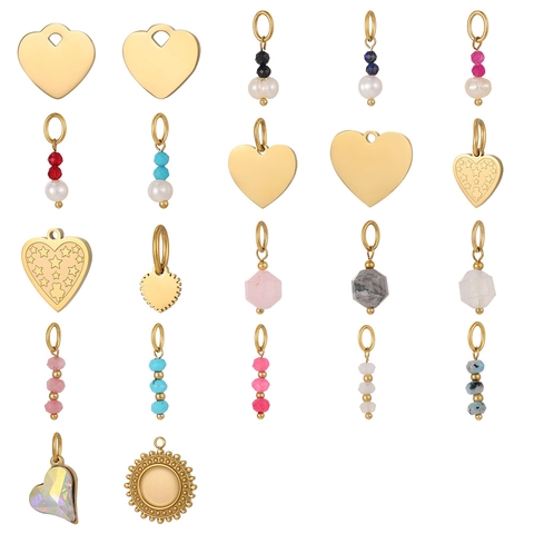 18K Gold Plated Stainless Steel Heart Pendants For DIY Jewelry Making Beaded Charms With Artificial Pearl Vintage Accessories