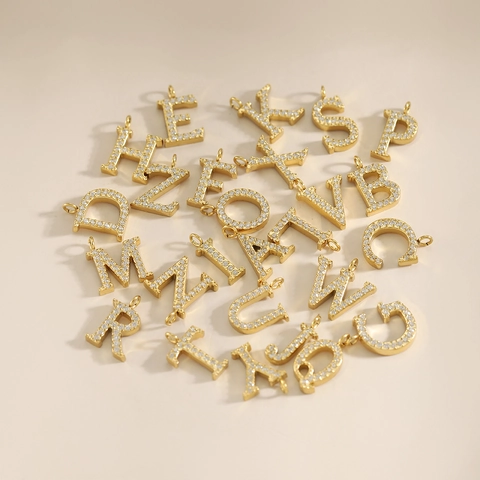 Edelstahl Zirkon 26 Englische Buchstaben A-Z Anhänger DIY Schmuck Gold Charms Für Halskette Armband Herstellung Damen Mode