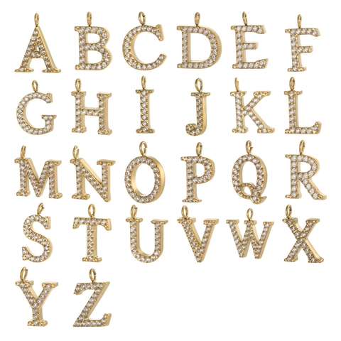 Edelstahl Zirkon 26 Englische Buchstaben A-Z Anhänger DIY Schmuck Gold Charms Für Halskette Armband Herstellung Damen Mode