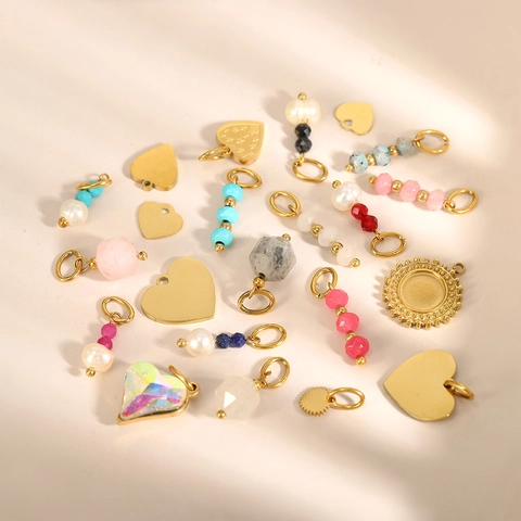 18K Gold Plated Stainless Steel Heart Pendants For DIY Jewelry Making Beaded Charms With Artificial Pearl Vintage Accessories